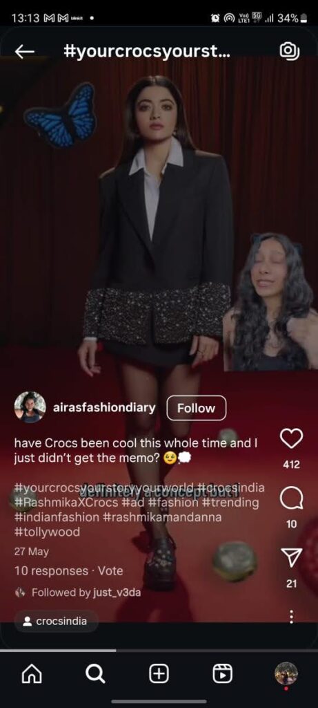 Aira pairing Crocs with a blazer, redefining glam fashion norms.