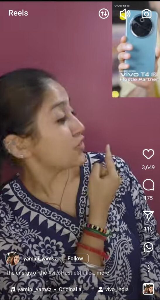 Yamini sharing her daily hustle with the vivo T4 5G in the influencer campaign