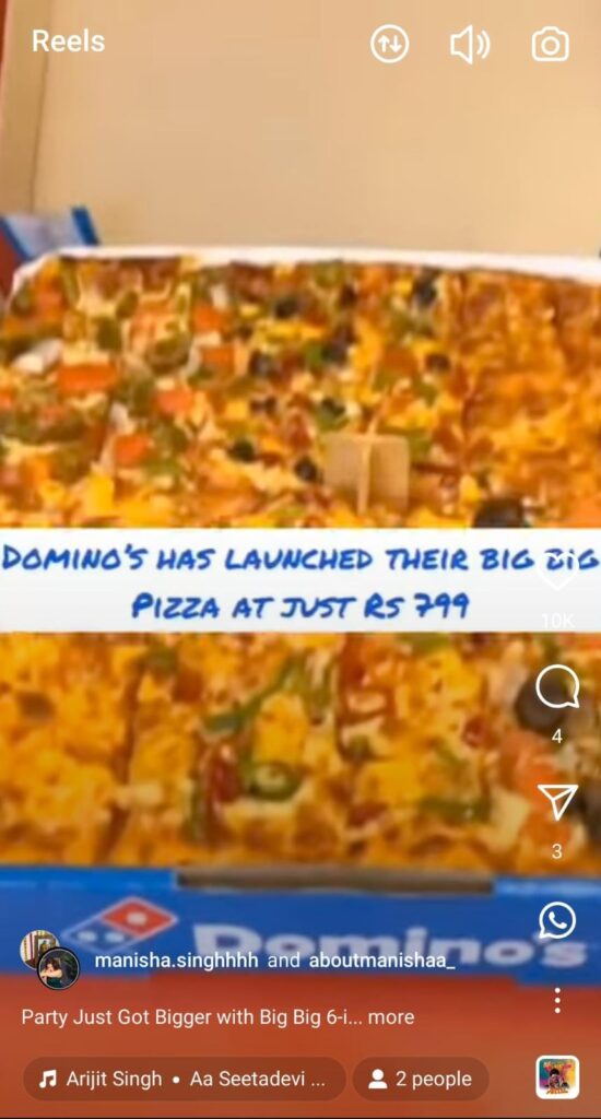 Gen Z-focused reel by Manisha Singh for Domino’s India campaign with transitions and trending music